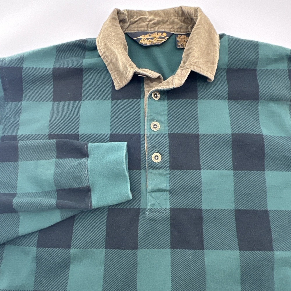Vintage Eddie Bauer Shirt Mens Large Multicolor Plaid Corduroy Collar Check 90s‎